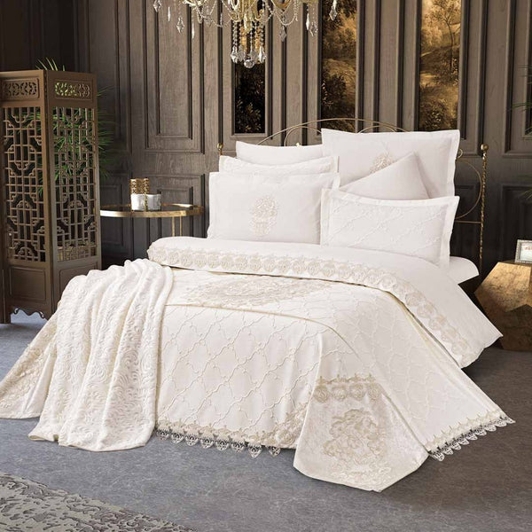 Begonia Embroidered Lace Comforter Set of 10 Made in Turkey