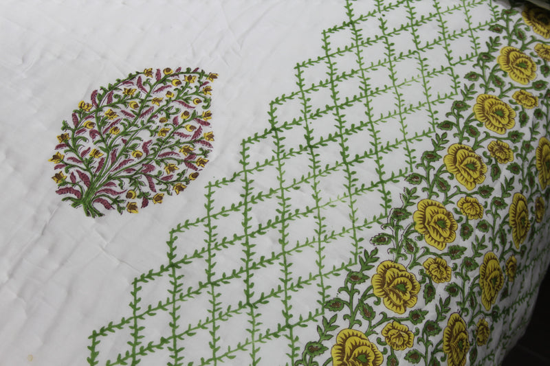Yellow and Green Leaf King Size Quilt
