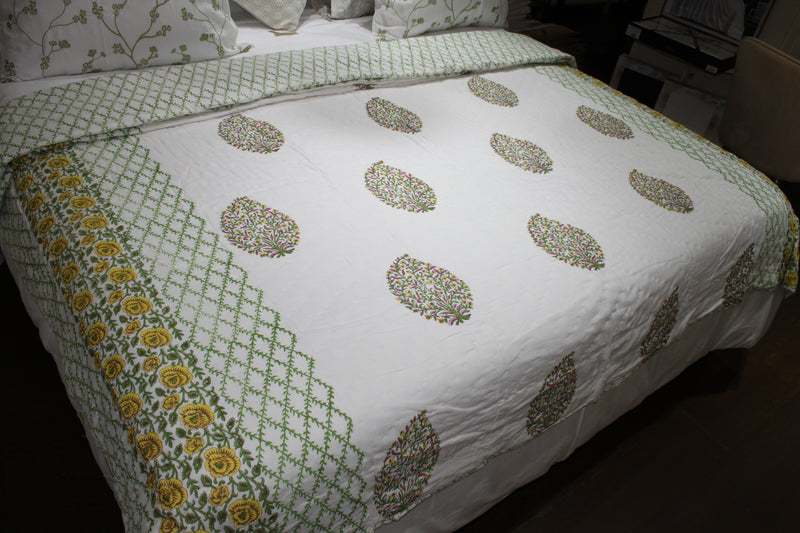 Yellow and Green Leaf King Size Quilt