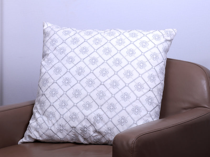 Zephyr - Embroidered Cushion Cover – White and Silver - 23x23 Inches