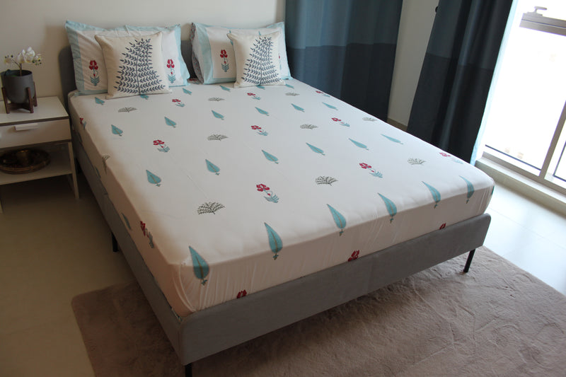 Floral Cypress King Size Pure Cotton Flat Bedsheet Set