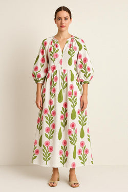 Rose Floral Printed Long Dress