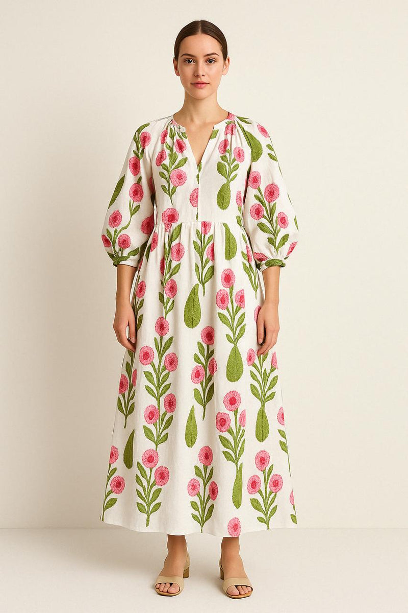 Rose Floral Printed Long Dress