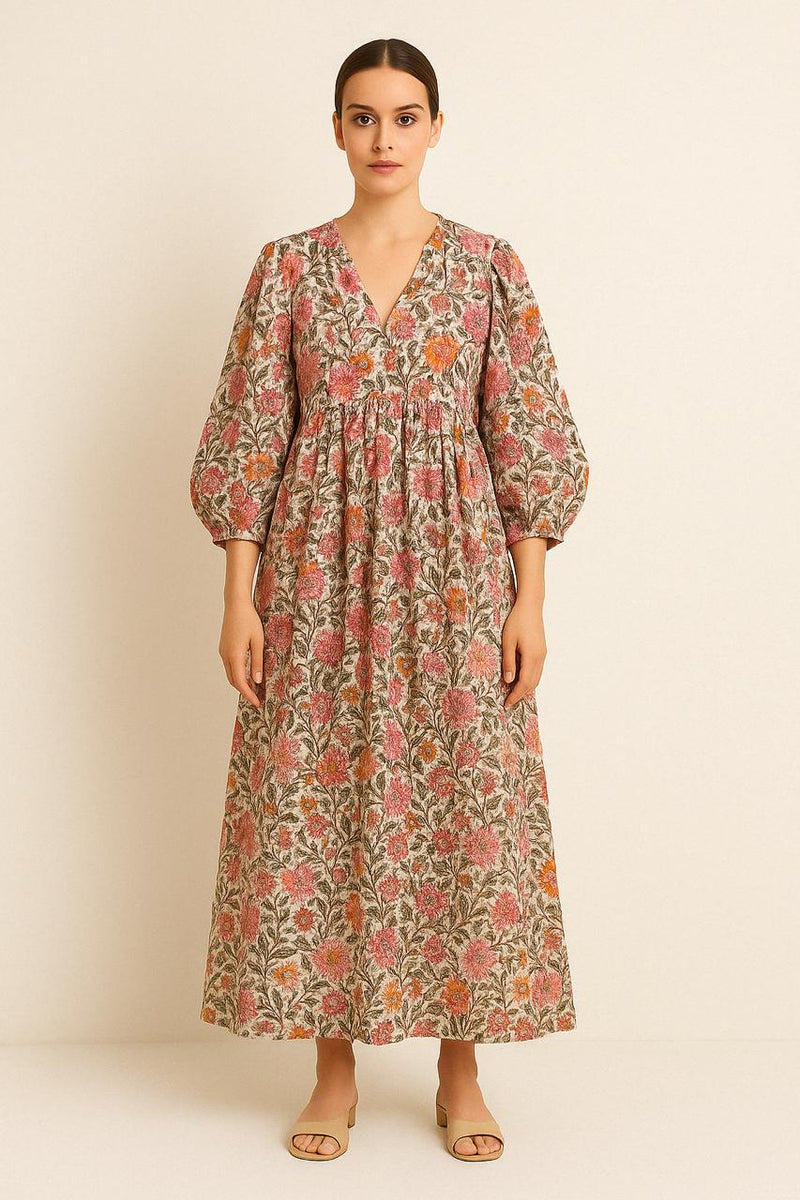 Gardenia Floral Printed Long Dress