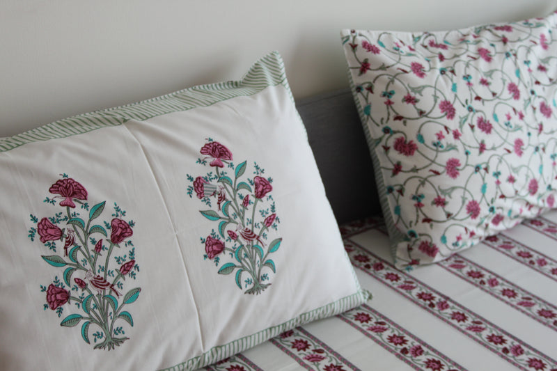 Rose Garden Handblock Pure Cotton King-Size Bedsheet