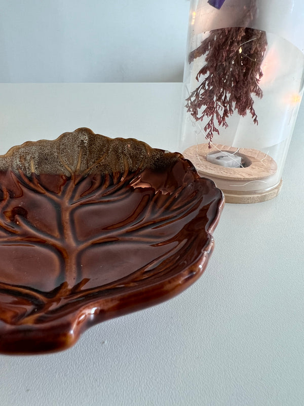 Glazed Brown Leaf Ceramic Dish