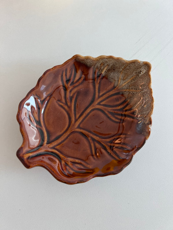 Glazed Brown Leaf Ceramic Dish